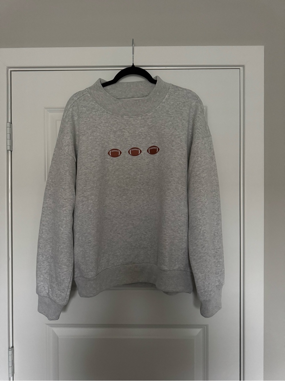 Gray Football-Graphic Embroidered Crewneck Sweatshirt